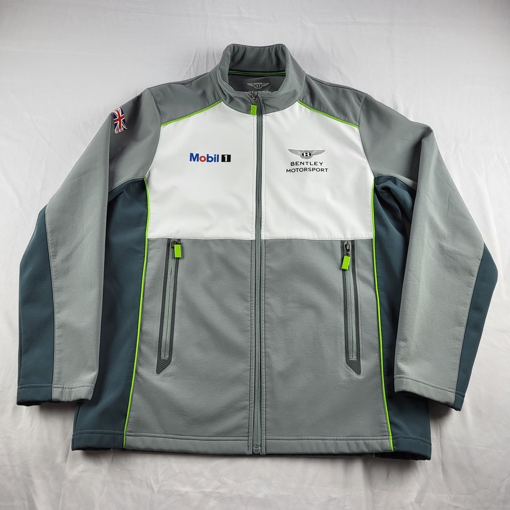 Bentley Motorsports Team Softshell Jacket Size Large Gray Green Fleece Lining